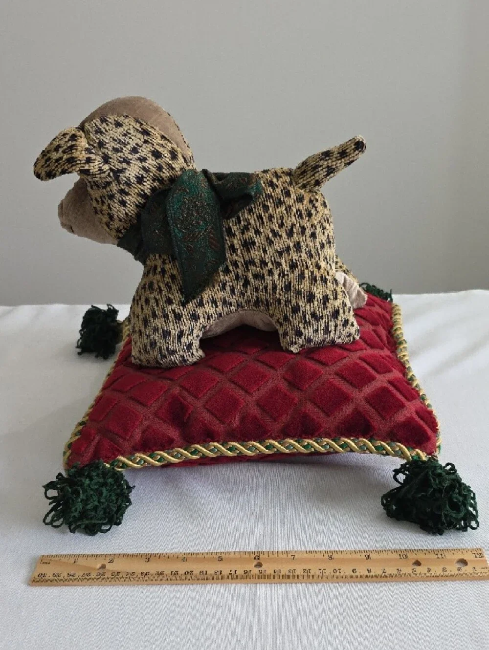 Handmade Plush Patterned Dog Accent Pillow Home Decor Festive Conversation Piece